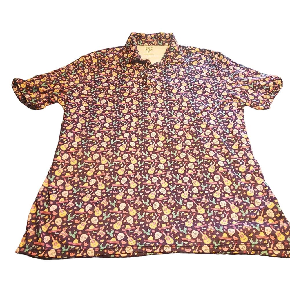 1764 Signature Series Golf Polo XL Purple Sugar Skull Guitar Fiesta Hawaiian